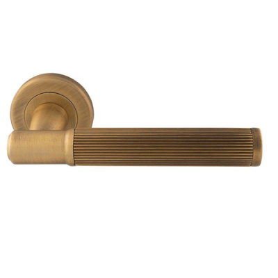 Serozzetta Image Lines Lever Handle on Rose Set - Antique Brass