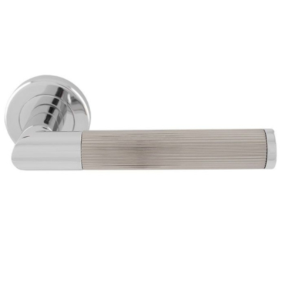 Serozzetta Trend Lines Lever Handle on Rose Set - Polished Chrome/Satin Nickel