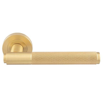 Syntax Lever Handle on Rose Set - Satin Brass