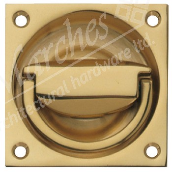 Flush Ring Handle 75x75mm - Polished Brass