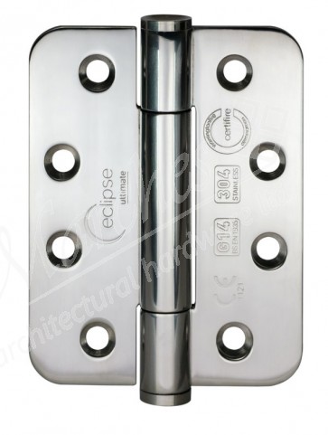 102 x 76 x 3mm Concealed Bearing Radius Hinge Polished Stainless Steel (PSS, Grade 304) - Pair