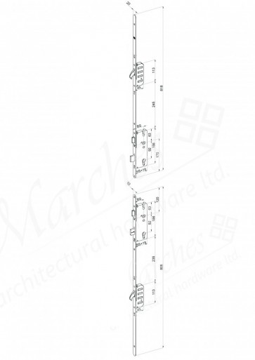 Winkhaus Stable Door 2 Hook Lock - 45mm Backset