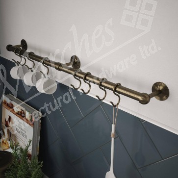 19mm x 1000mm Round Utensil Rail Kit - Antique Brass