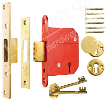 British Standard High Security Fortress 5 Lever Deadlock 76mm Keyed Alike - Brass 