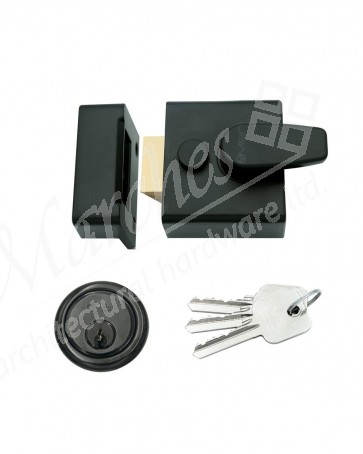 40mm Black Night Latch & Rim Cylinder - Black