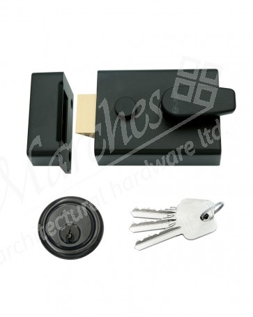 60mm Black Night Latch & Rim Cylinder - Black