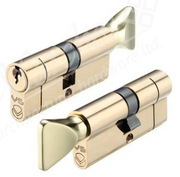40/40 Euro Cylinder / Thumbturn Keyed to Differ - Polished Brass