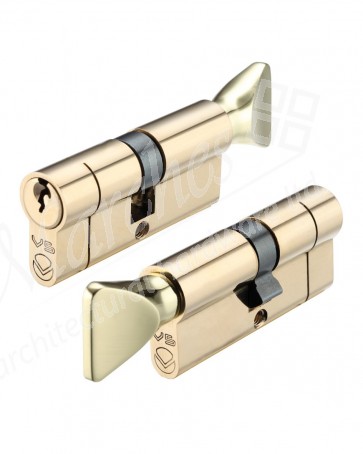 40/60 Euro Cylinder / Thumbturn Keyed to Differ - Polished Brass