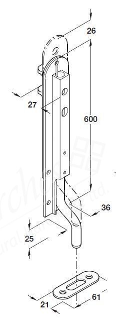 E3 600mm Non-keyed Dropbolt (top of door) - Satin