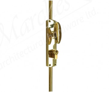 Cylinder Locking Espagnolette Door Bolt - Polished Brass