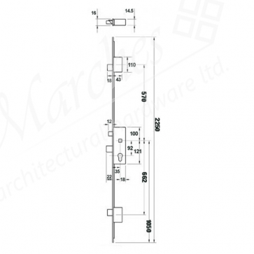 3 Point Door Lock 2 Linear 35mm Backset - Stainless Steel