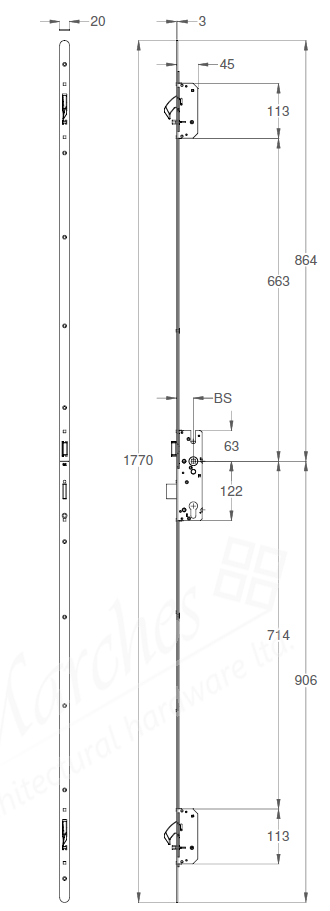 Winkaus 2 Hook AV2 Autolock - LH - 45mm bset