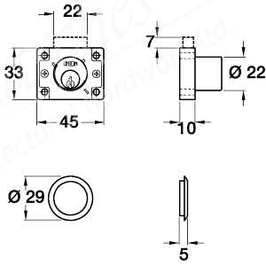 Cyl Drw/cupboard Rim Lock Diff