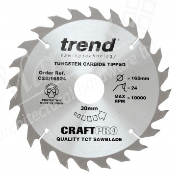 Trend CSB/16524 Wood Saw Blade - 165mm x 24T x 30mm Bore