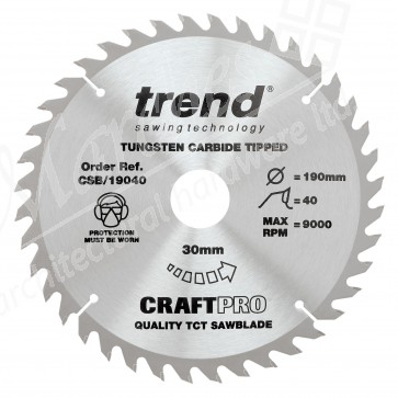 Trend CSB/19040 Wood Saw Blade - 190mm x 40T x 30mm Bore