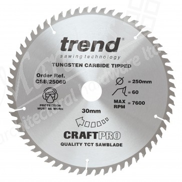 Trend CSB/25060 Saw Blade 250mm x 60T x 30mm Bore