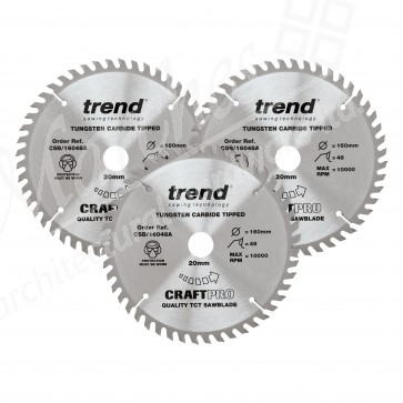 Trend CSB/160/3PK Wood Saw Blades 160mm x 48T x 20mm Bore (3)