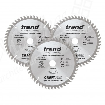 Trend CSB/165/3PK/A Wood Saw Blades - 165mm x 48T x 20mm Bore (3)