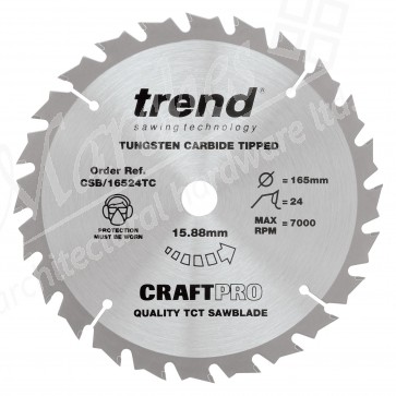 Trend CSB/16524TC Cordless Trim Saw Blade - 165mm x 24T x 15mm Bore
