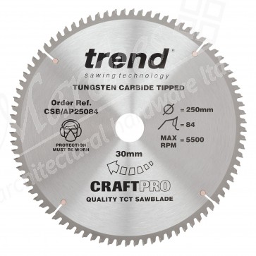 Trend CSB/AP25084 Aluminium / Plastic Saw Blade - 250mm x 84T x 30mm Bore