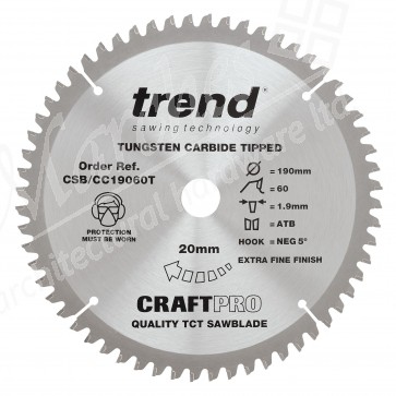 Trend CSB/CC19060T Mitre Cross Cutting Saw Blade - 190mm x 60T x 20mm Bore