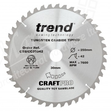 Trend CSB/CC25042 Mitre Cross Cutting Saw Blade - 250mm x 42T x 30mm Bore