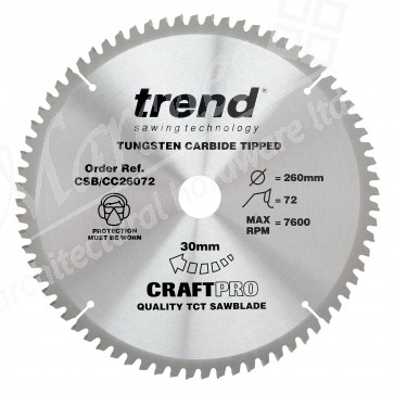 Trend CSB/CC26072 Mitre Cross Cutting Saw Blade - 260mm x 72T x 30mm Bore