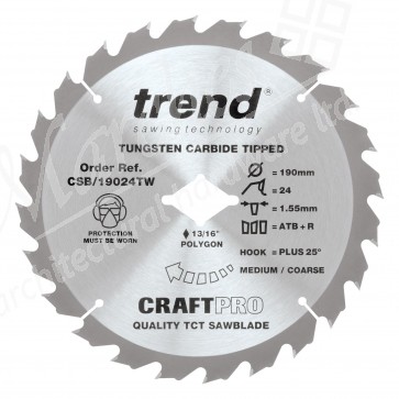 Trend CSB/19024TW Saw Blade - 190mm x 24T x 13/16" Polygon Knockout Bore