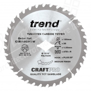 Trend CSB/19036TW Saw Blade - 190mm x 36T x 13/16" Polygon Knockout Bore