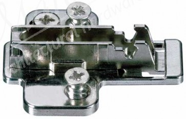 Cruciform cam adjusting mounting plate, for click on system, pre-mounted Euro screws