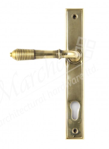 Reeded Slimline Lever Espag. Lock Set - Aged Brass
