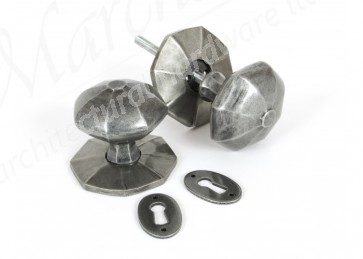 Large Octagonal Mortice/Rim Knob Set - Pewter