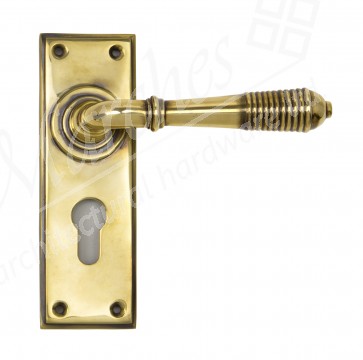 Reeded Lever Euro Set - Aged Brass