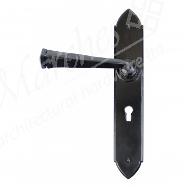 Gothic Sprung Lever Lock Handle Set - Black Powder Coated