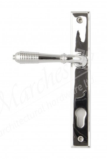 Reeded Slimline Lever Espag. Lock Set - Polished Chrome 