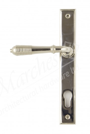 Reeded Slimline Lever Espag. Lock Set - Polished Nickel