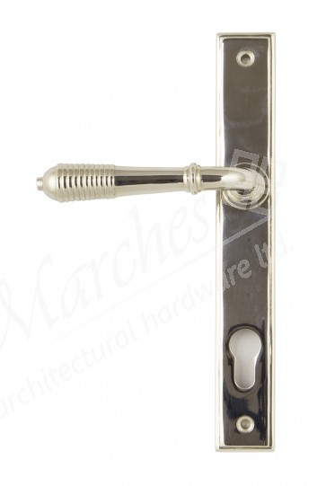 Reeded Slimline Lever Espag. Lock Set - Polished Nickel