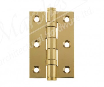 3" Double Ball Bearing Brass Butt Hinge (pair) - Polished Bras