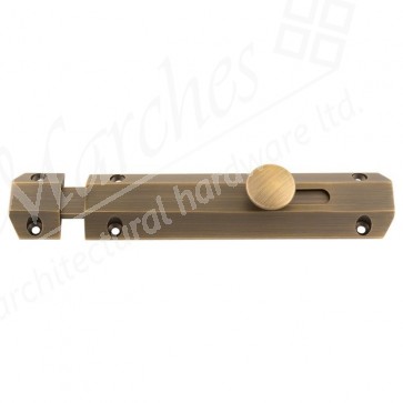6" Surface Bolt with 3 Keeps - Antique Brass