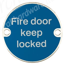 Fire Door  Keep Locked Sign - Satin Stainless Steel (Silver Letters)