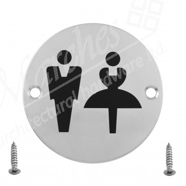 Unisex Toilet Sign - Satin Stainless Steel 