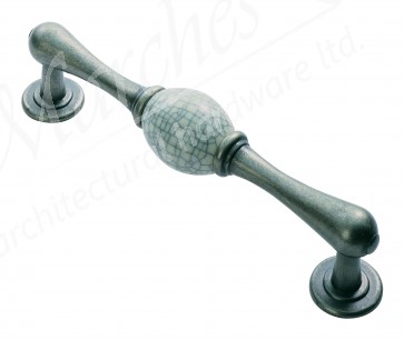 Crackle Glaze Porcelain Bar Handle, 151mm (128mm cc) - Antique Steel