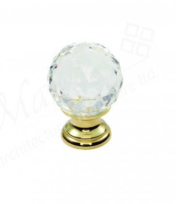 Lead Crystal Faceted Knob Clear - Polished Brass