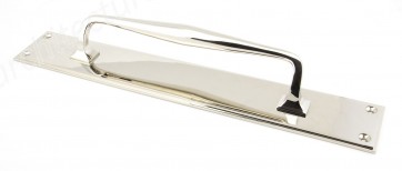 Large Art Deco Pull Handle on Backplate - Polished Nickel