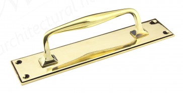 Small Art Deco Pull Handle on Backplate - Aged Brass