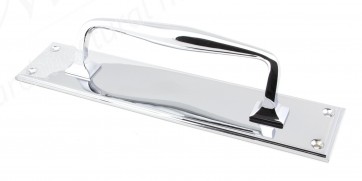 Small Art Deco Pull Handle on Backplate - Polished Chrome