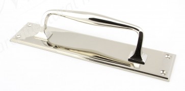 Small Art Deco Pull Handle on Backplate - Polished Nickel