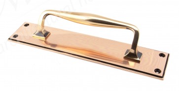 Small Art Deco Pull Handle on Backplate - Polished Bronze