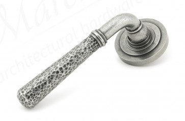 Pewter Hammered Newbury Lever on Rose Set (Art Deco)