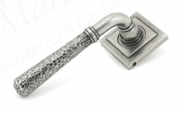 Pewter Hammered Newbury Lever on Rose Set (Square)